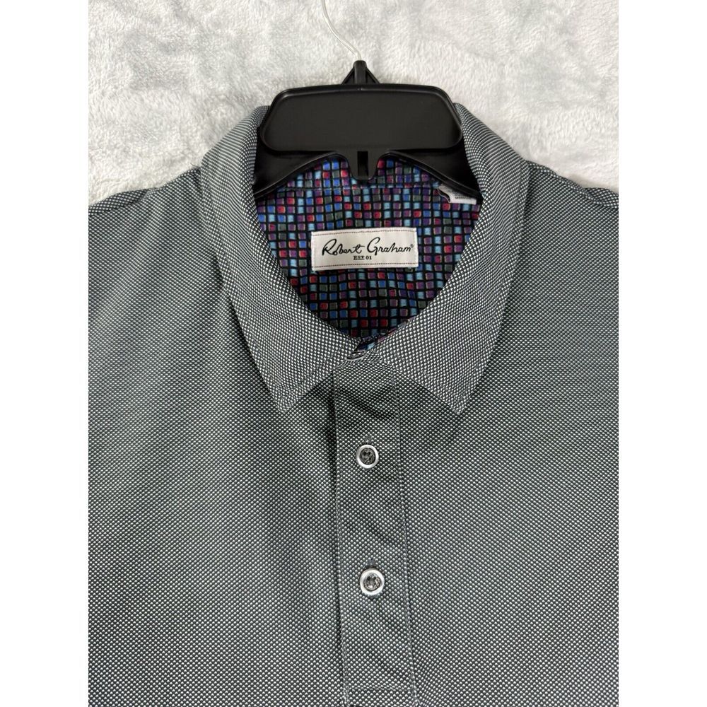 Robert Graham Shirt Men's XL Grey Classic Fit Polo Geometric